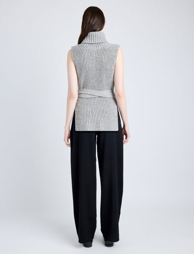 Proenza Schouler Back full length image of model wearing Ember Vest in Moulinex Knits in PEBBLE MELANGE