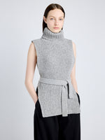 Proenza Schouler Detail image of model wearing Ember Vest in Moulinex Knits in PEBBLE MELANGE