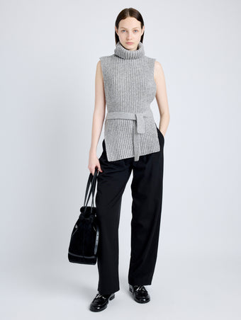 Proenza Schouler Front full length image of model wearing Ember Vest in Moulinex Knits in PEBBLE MELANGE