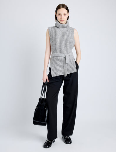 Proenza Schouler Front full length image of model wearing Ember Vest in Moulinex Knits in PEBBLE MELANGE
