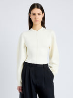 Proenza Schouler Front cropped image of model wearing Carolina Sweater in Souffle Knit in ALABASTER