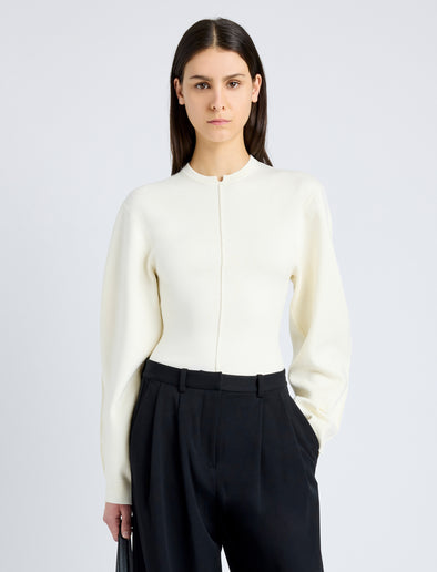 Proenza Schouler Front cropped image of model wearing Carolina Sweater in Souffle Knit in ALABASTER