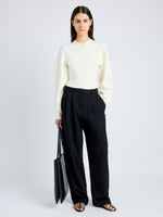 Proenza Schouler Front full length image of model wearing Carolina Sweater in Souffle Knit in ALABASTER