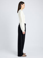 Proenza Schouler Side full length image of model wearing Carolina Sweater in Souffle Knit in ALABASTER