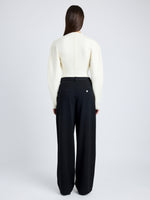 Proenza Schouler Back full length image of model wearing Carolina Sweater in Souffle Knit in ALABASTER