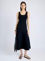 Proenza Schouler Front full length image of model wearing Lucia Dress in Souffle Knit in BLACK