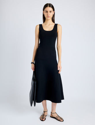 Proenza Schouler Front full length image of model wearing Lucia Dress in Souffle Knit in BLACK