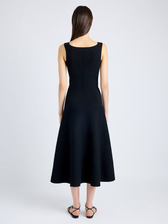Proenza Schouler Back full length image of model wearing Lucia Dress in Souffle Knit in BLACK