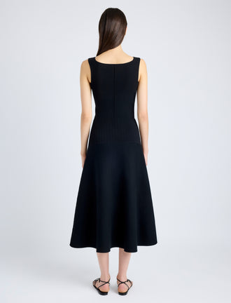 Proenza Schouler Back full length image of model wearing Lucia Dress in Souffle Knit in BLACK