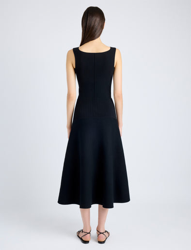 Proenza Schouler Back full length image of model wearing Lucia Dress in Souffle Knit in BLACK