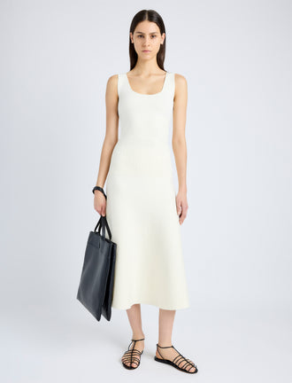 Proenza Schouler Front full length image of model wearing Lucia Dress in Souffle Knit in ALABASTER