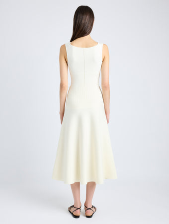 Proenza Schouler Back full length image of model wearing Lucia Dress in Souffle Knit in ALABASTER