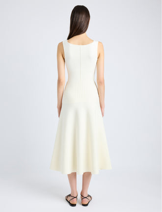 Proenza Schouler Back full length image of model wearing Lucia Dress in Souffle Knit in ALABASTER