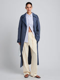 Proenza Schouler Front full length image of model wearing Sakia Coat in Wool Melange in Denim