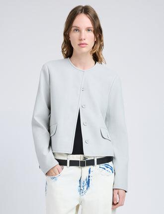 Proenza Schouler Front cropped image of model wearing Lucas Jacket in Wool Melange in Light Grey