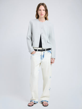 Proenza Schouler Front image of model wearing Lucas Jacket in Wool Melange in Light Grey
