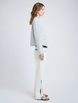 Proenza Schouler Side full length image of model wearing Lucas Jacket in Wool Melange in Light Grey
