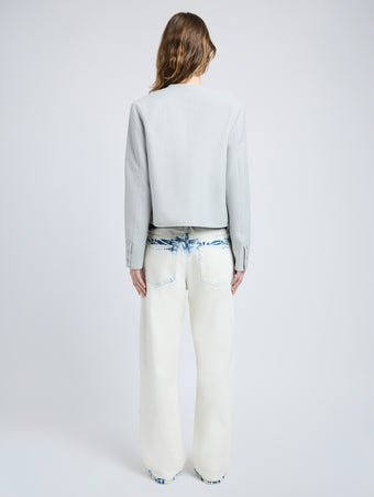 Proenza Schouler Back full length image of model wearing Lucas Jacket in Wool Melange in Light Grey