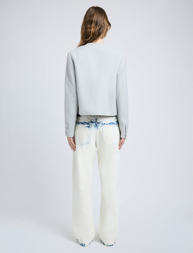 Proenza Schouler Back full length image of model wearing Lucas Jacket in Wool Melange in Light Grey