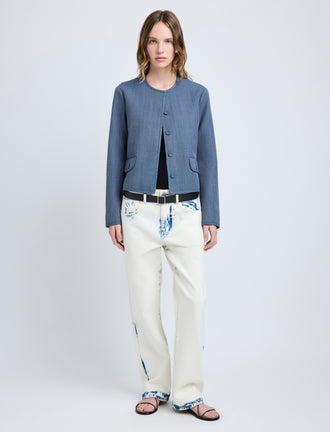 Proenza Schouler Front image of model wearing Lucas Jacket in Wool Melange in Denim
