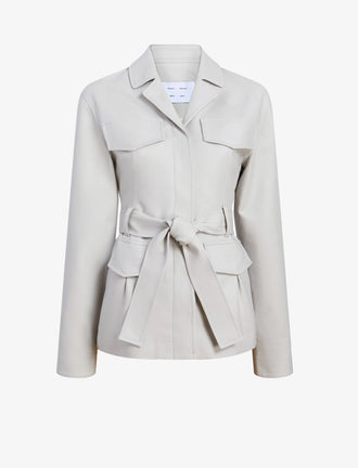 Proenza Schouler Still Life image of Indie Jacket in Stretch Cotton Suiting in Pale Grey