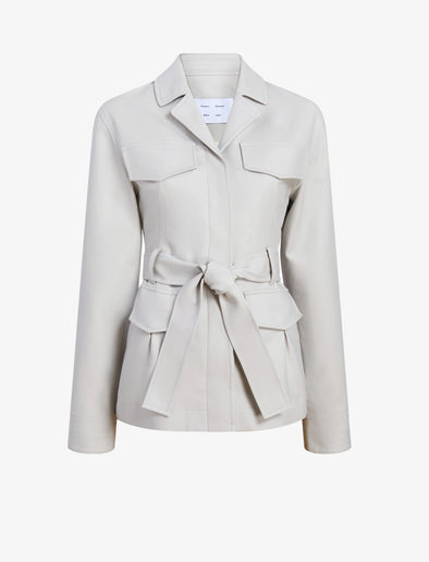 Proenza Schouler Still Life image of Indie Jacket in Stretch Cotton Suiting in Pale Grey