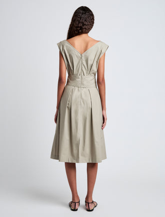 Proenza Schouler Back full length image of model wearing Caro Dress in Brushed Poplin in Granite