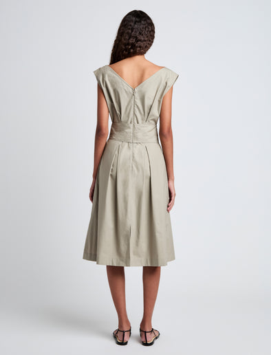 Proenza Schouler Back full length image of model wearing Caro Dress in Brushed Poplin in Granite