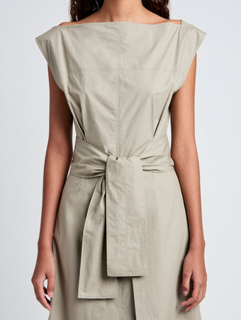 Proenza Schouler Detail image of model wearing Caro Dress in Brushed Poplin in Granite