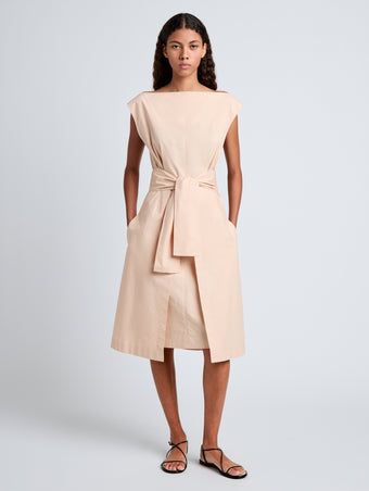 Proenza Schouler Front full length image of model wearing Caro Dress in Brushed Poplin in Light Rose