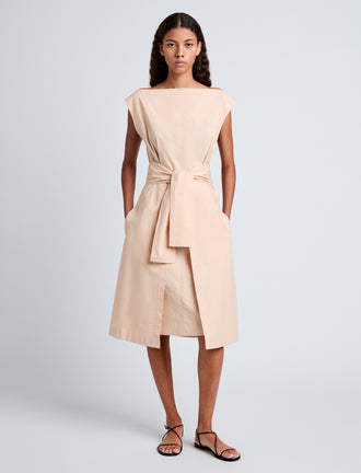 Proenza Schouler Front full length image of model wearing Caro Dress in Brushed Poplin in Light Rose