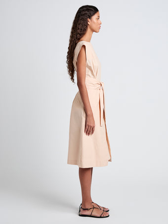 Proenza Schouler Side full length image of model wearing Caro Dress in Brushed Poplin in Light Rose