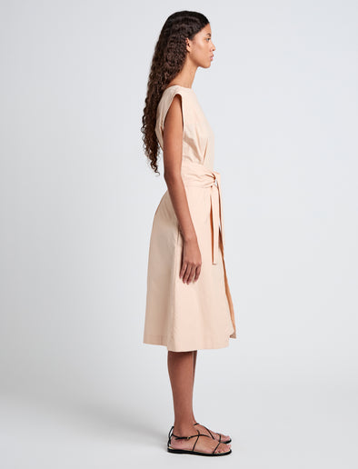 Proenza Schouler Side full length image of model wearing Caro Dress in Brushed Poplin in Light Rose