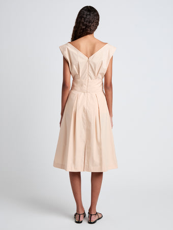 Proenza Schouler Back full length image of model wearing Caro Dress in Brushed Poplin in Light Rose