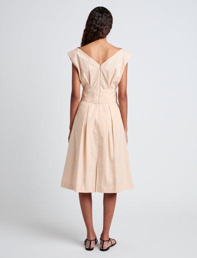 Proenza Schouler Back full length image of model wearing Caro Dress in Brushed Poplin in Light Rose