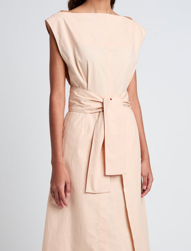 Proenza Schouler Detail image of model wearing Caro Dress in Brushed Poplin in Light Rose