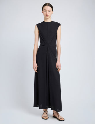 Proenza Schouler Front full length image of model wearing Miranda Dress in Twisted Rib in Black