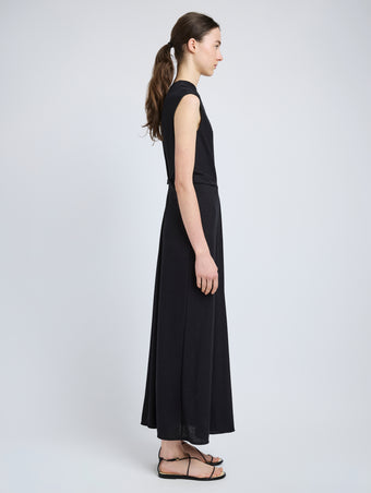 Proenza Schouler Side full length image of model wearing Miranda Dress in Twisted Rib in Black