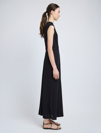 Proenza Schouler Side full length image of model wearing Miranda Dress in Twisted Rib in Black