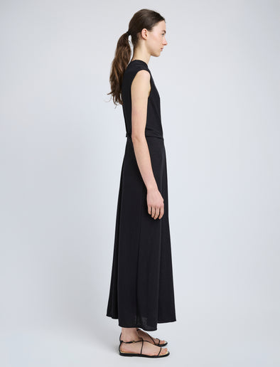 Proenza Schouler Side full length image of model wearing Miranda Dress in Twisted Rib in Black