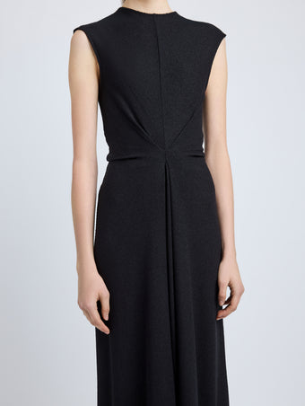 Proenza Schouler Detail image of model wearing Miranda Dress in Twisted Rib in Black