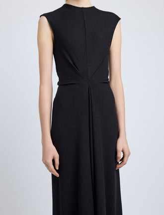 Proenza Schouler Detail image of model wearing Miranda Dress in Twisted Rib in Black