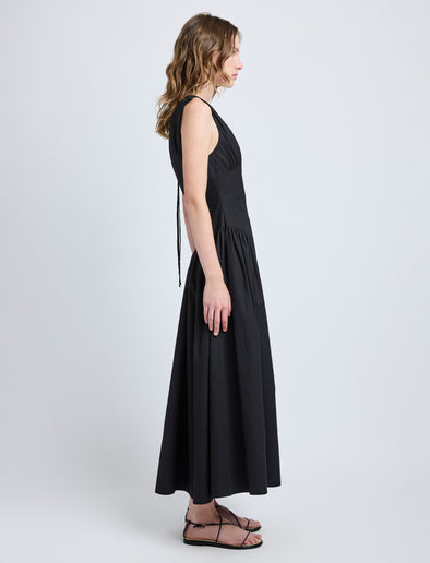 Proenza Schouler Side full length image of model wearing Clayton Dress in Poplin in Black