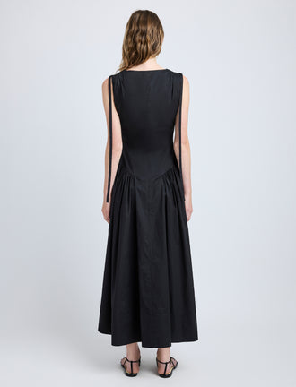 Proenza Schouler Back full length image of model wearing Clayton Dress in Poplin in Black
