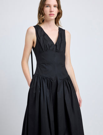 Proenza Schouler Detail image of model wearing Clayton Dress in Poplin in Black