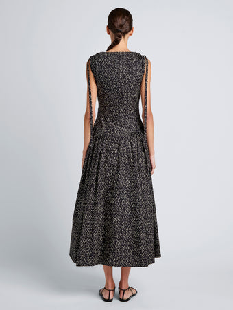 Proenza Schouler Back image of model wearing Clayton Dress in Printed Poplin in Black/Vanilla