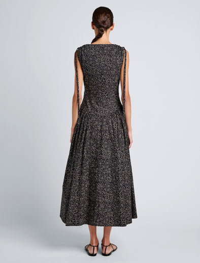 Proenza Schouler Back image of model wearing Clayton Dress in Printed Poplin in Black/Vanilla