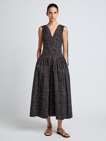 Proenza Schouler Front image of model wearing Clayton Dress in Printed Poplin in Black/Vanilla