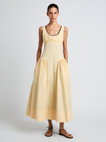 Proenza Schouler Front full length image of model wearing Kendall Dress in Tech Cotton in Light Wheat