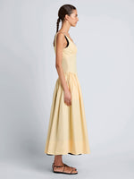 Proenza Schouler Side full length image of model wearing Kendall Dress in Tech Cotton in Light Wheat